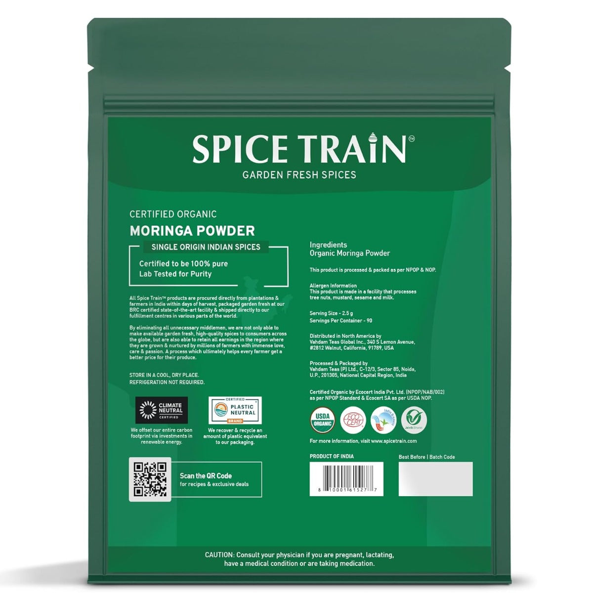 Spice Train: Organic Moringa Powder, 8 Oz