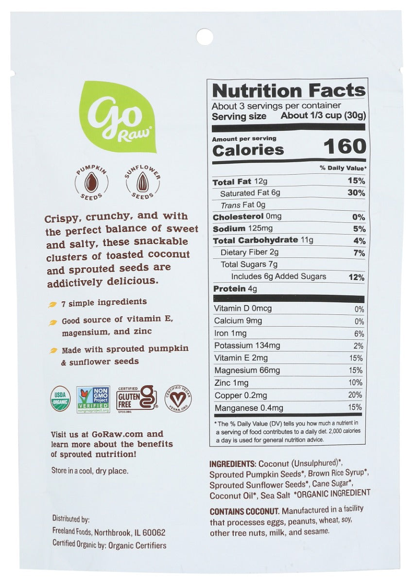 Go Raw: Clusters Coconut And Sprouted Seeds Sweet N Salty, 3 Oz