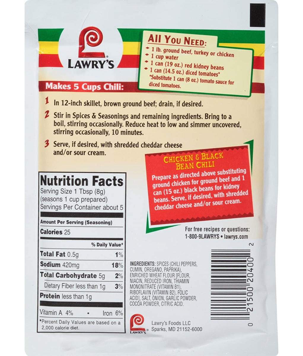 Lawrys: Chili And Spices Seasoning Mix, 1.48 Oz