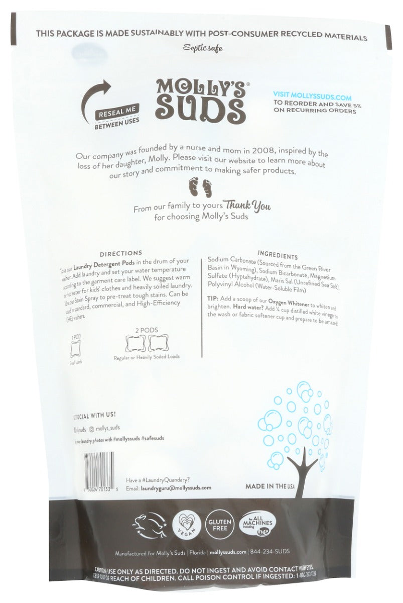 Mollys Suds: Laundry Detergent Pods 60Ct Unscented, 29.63 Oz