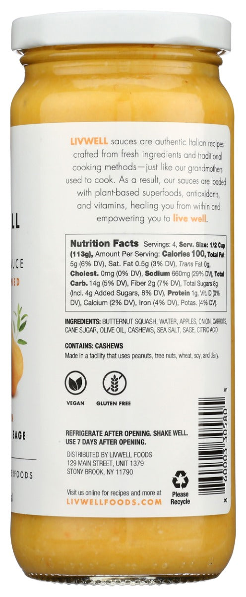 Livwell Foods: Tuscan Butternut And Sage Sauce, 16 Oz