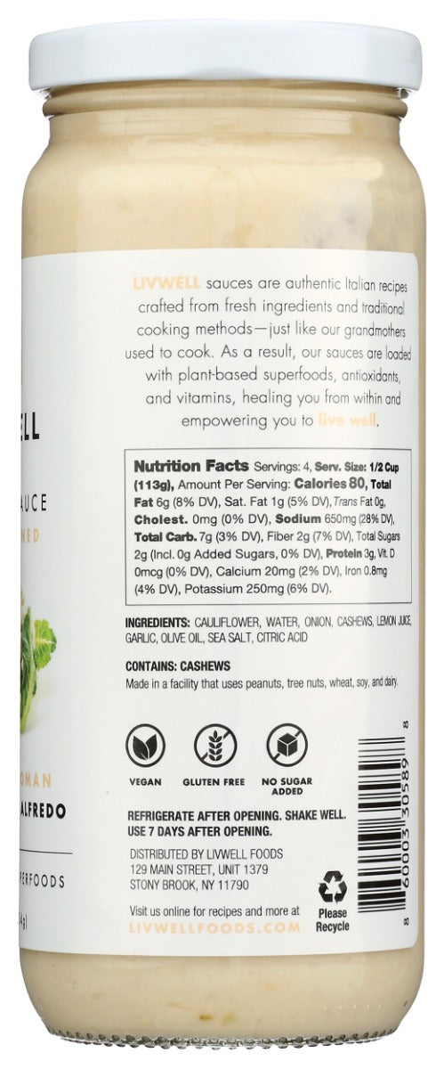 Livwell Foods: Roman Cauliflower Alfredo Sauce, 16 Oz