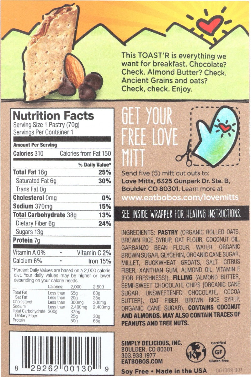 Bobos Oat Bars: Toaster Pstry Choc Almnd, 2.5 Oz