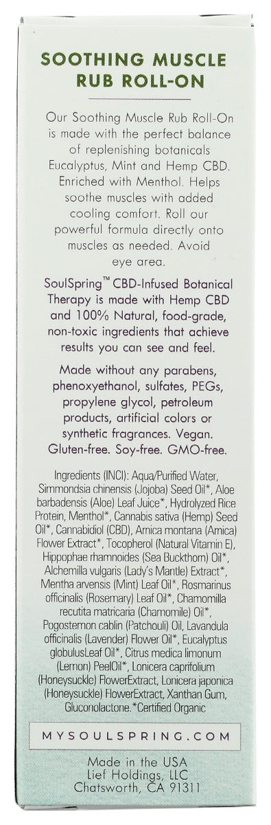 Soulspring: Roll On Mscl Rub Cbd500mg, 3 Oz