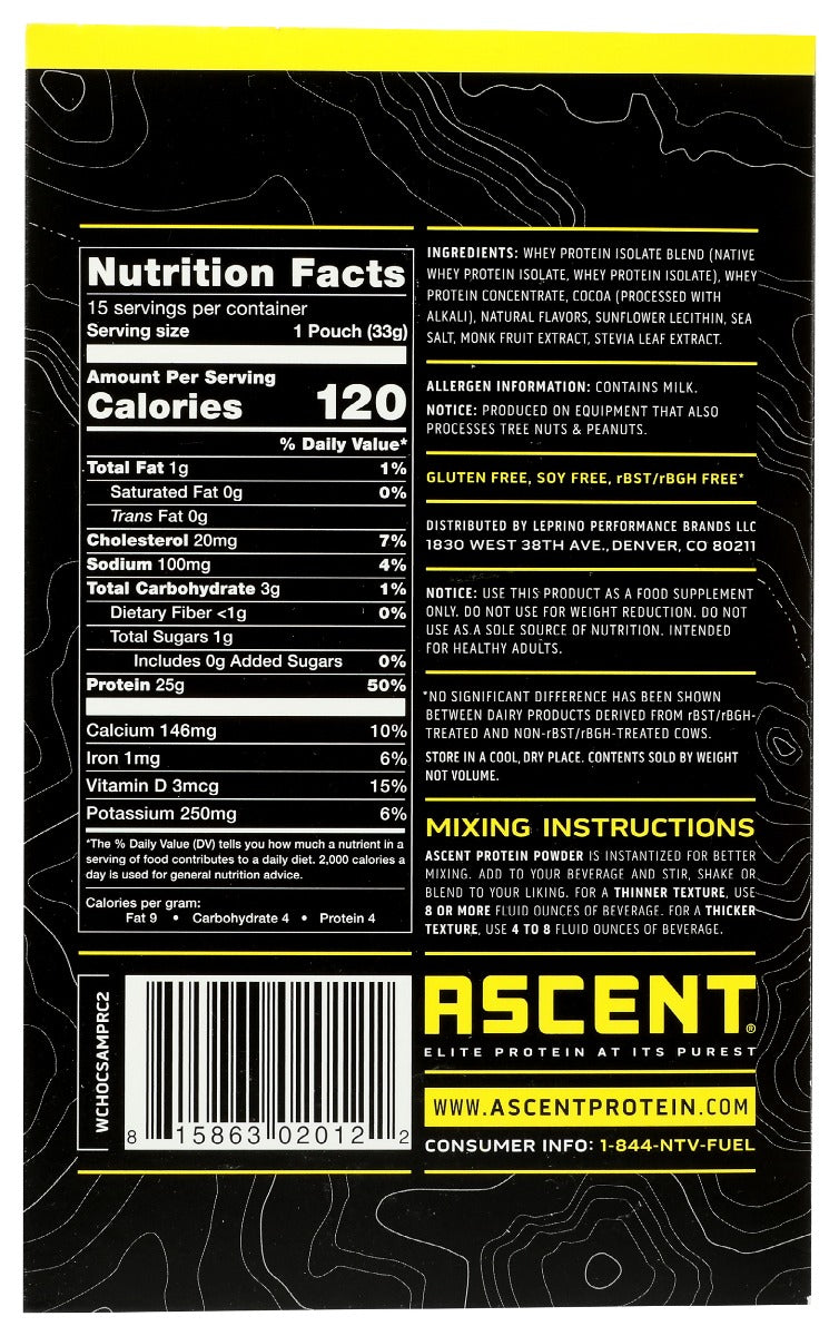 Ascent: Whey Prtn Chc 15Pk, 6 Oz