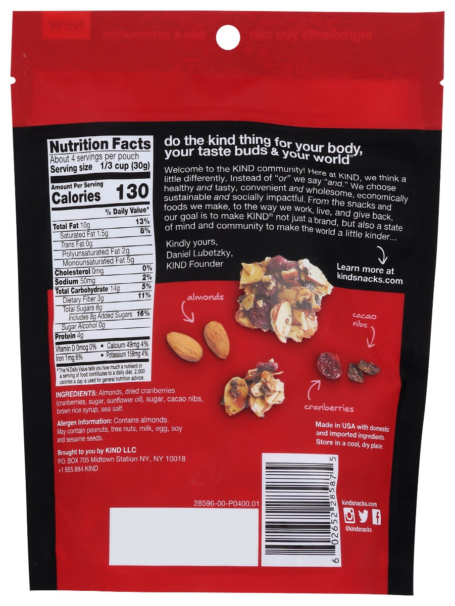 Kind: Snack Almn Cranbry Cacao, 4 Oz