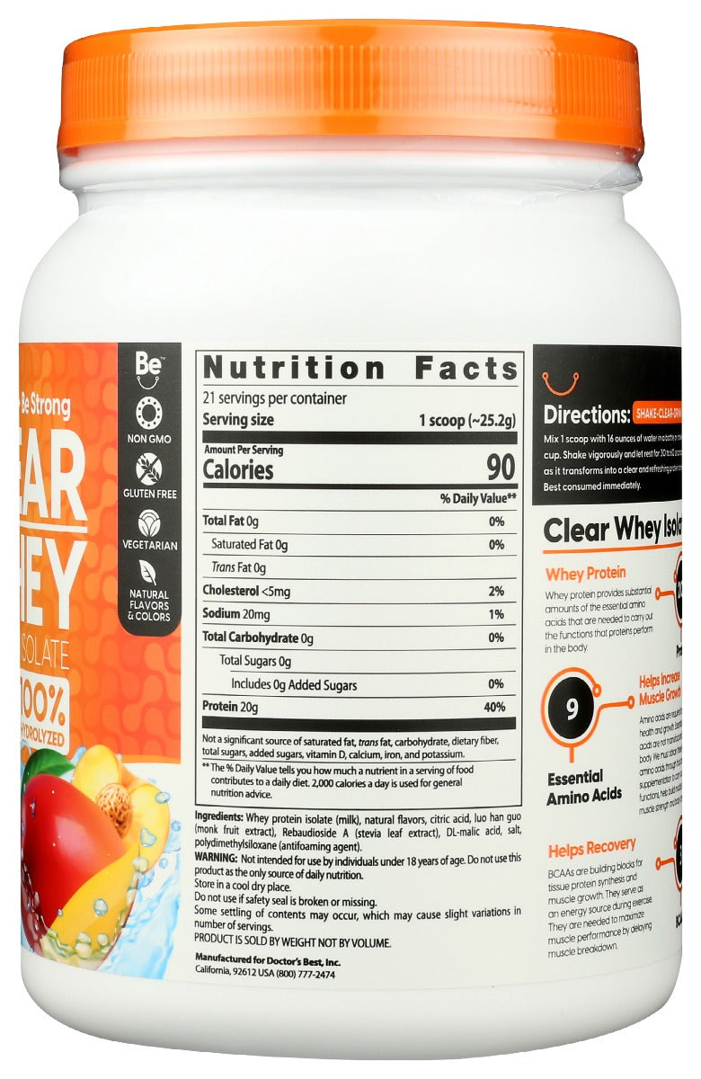 Doctors Best: Clear Whey Protein Isolate Peach Mango, 529.2 Gm