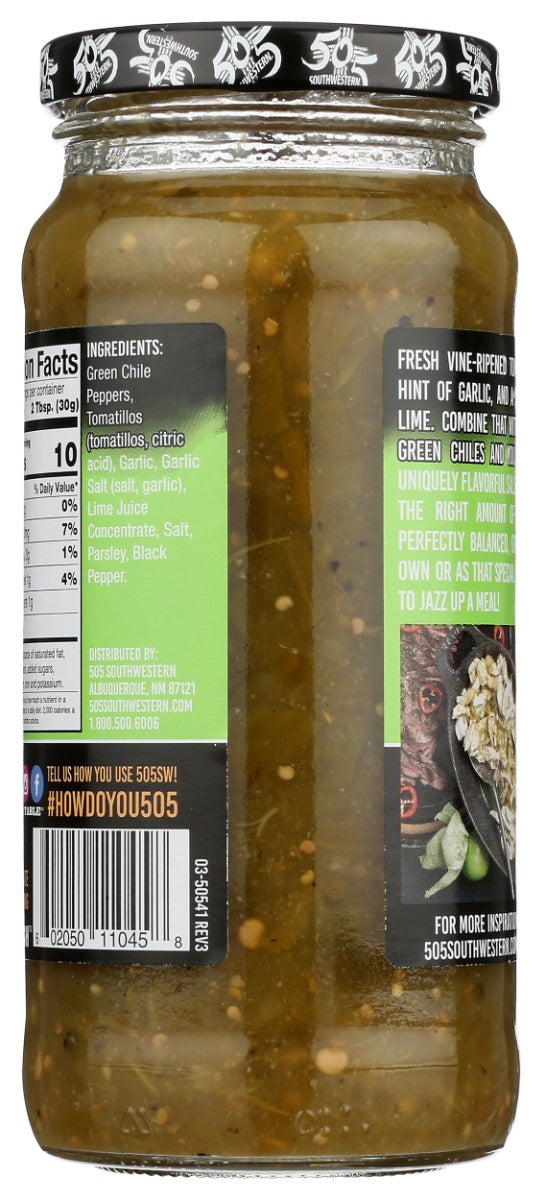 505 Southwestern: Hatch Valley Green Chile Salsa With Tomatillos Garlic Lime, 16 Oz