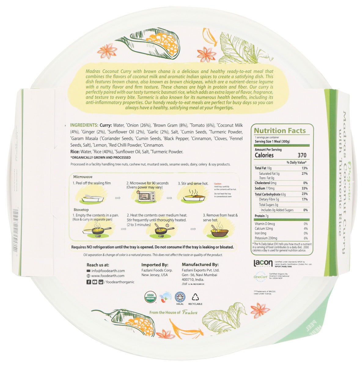 Food Earth: Organic Madras Coconut Curry With Turmeric Rice, 10.58 Oz