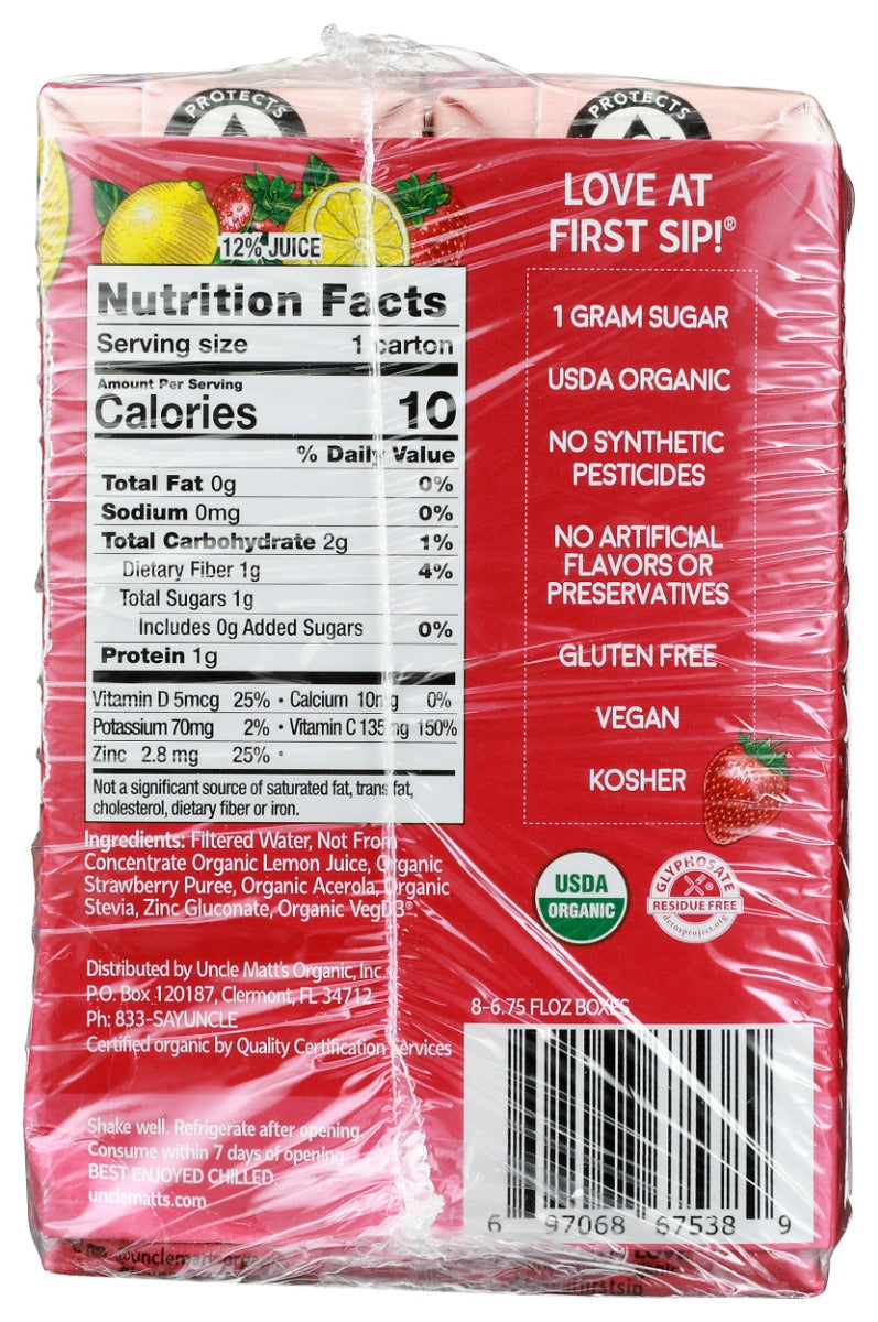 Uncle Matts Organic: No Sugar Added Strawberry Lemonade Juice Boxes 8Pk, 54 Fo