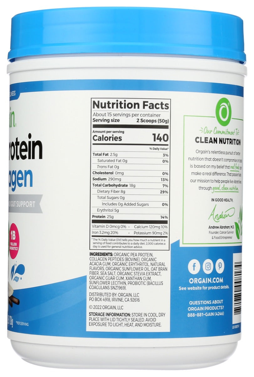 Orgain: Plant Protein Plus Collagen Vanilla, 25.6 Oz