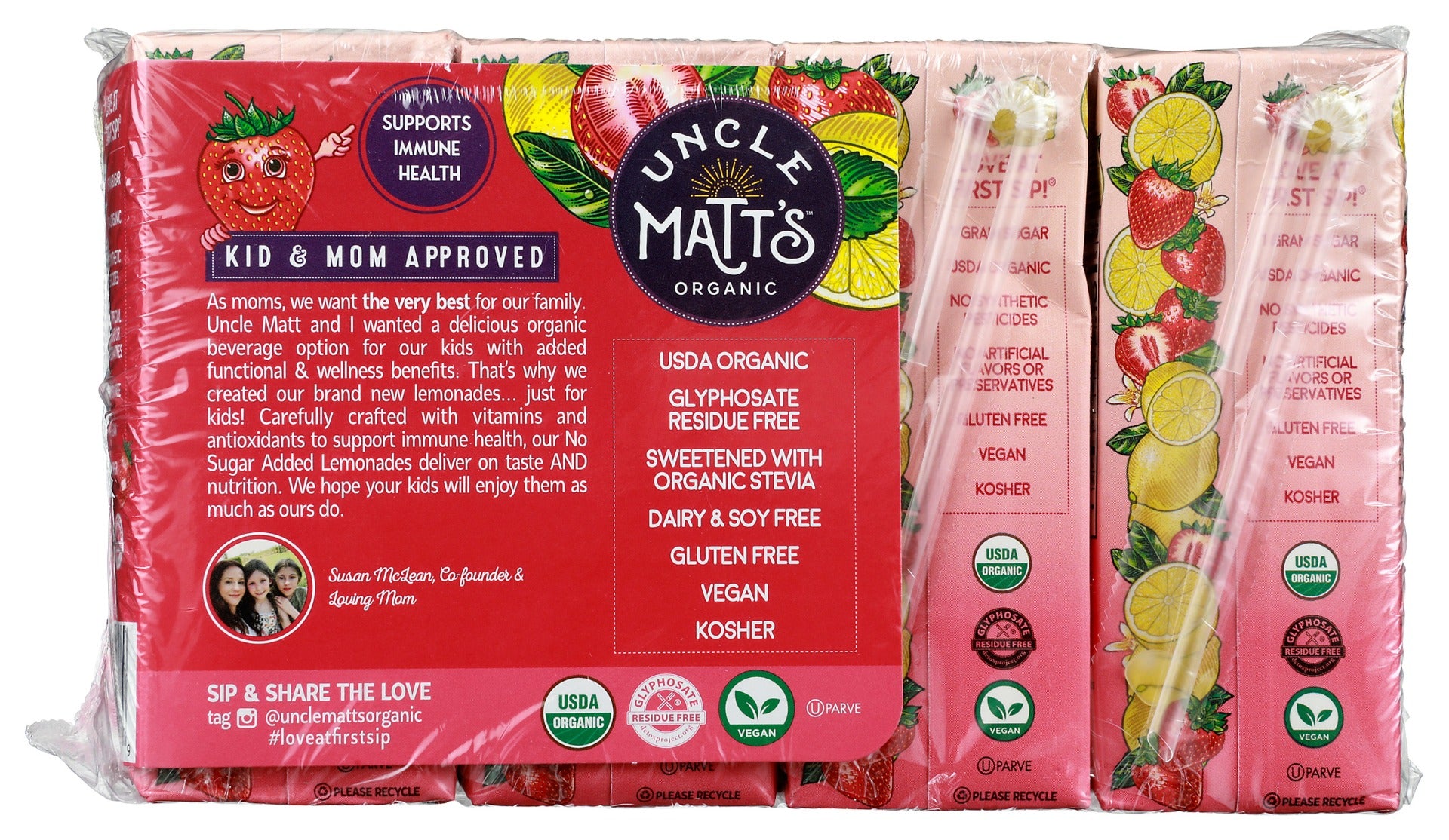 Uncle Matts Organic: No Sugar Added Strawberry Lemonade Juice Boxes 8Pk, 54 Fo