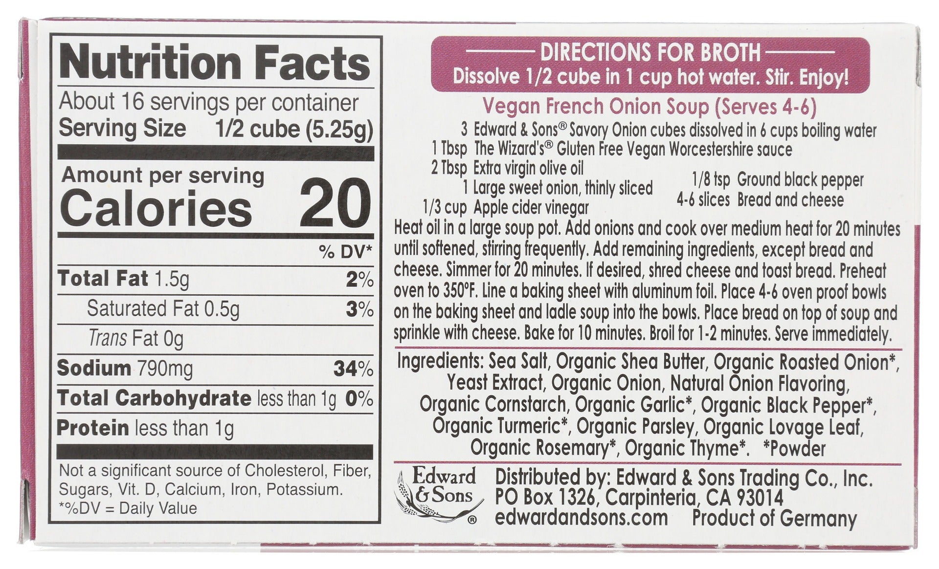 Edward & Sons: Savory Onion Bouillon Cubes, 2.9 Oz