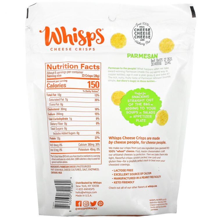 Whisps: Parmesan Cheese Crisps Family Size, 6 Oz