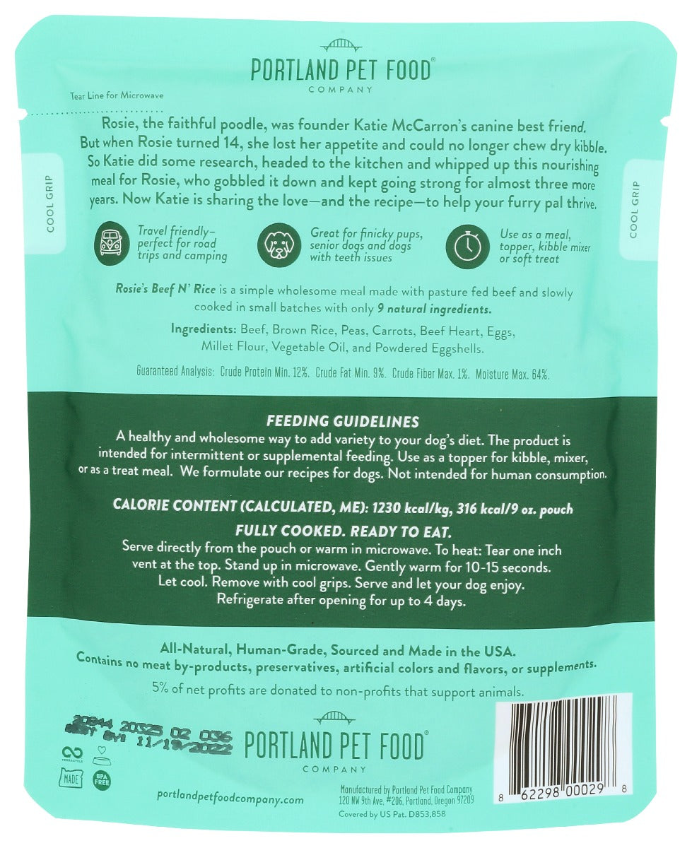 Portland Pet Food Company: Rosies Beef N Rice Meal Pouch, 9 Oz