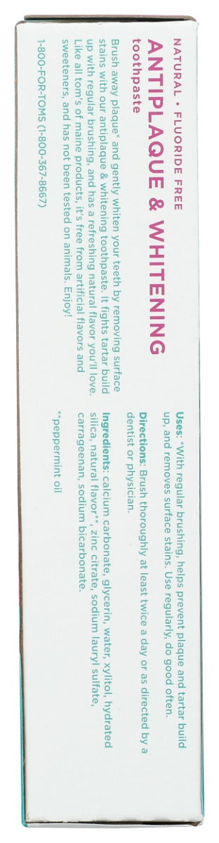 Toms Of Maine: Fluoride Free Antiplaque And Whitening Toothpaste Peppermint 2Pk, 9 Oz