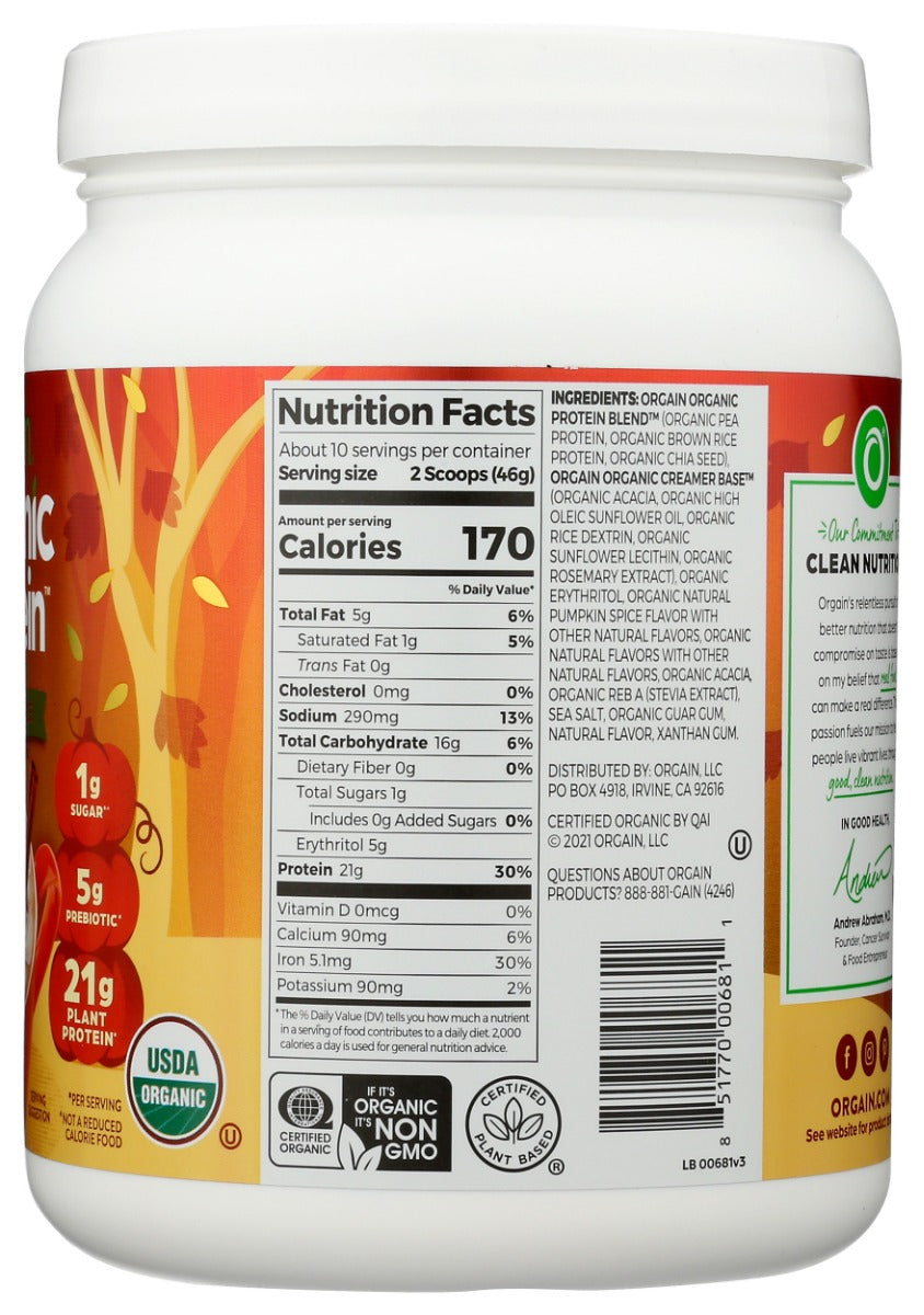 Orgain: Organic Protein Powder Pumpkin Spice, 1.02 Lb