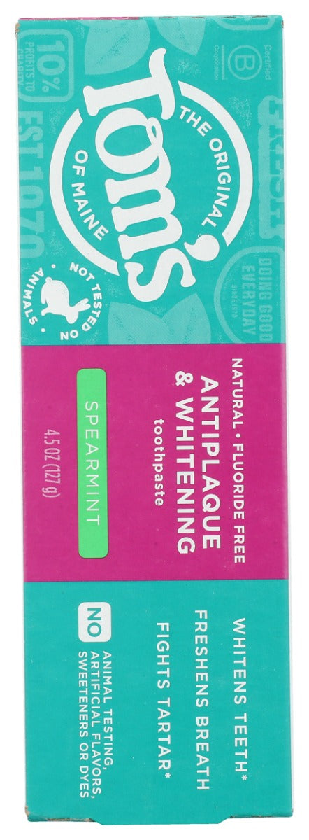 Toms Of Maine: Fluoride Free Antiplaque And Whitening Toothpaste Spearmint, 4.5 Oz