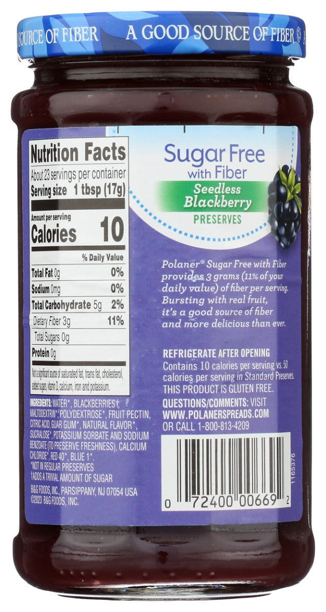 Polaner: Sugar Free Seedless Blackberry Preserves With Fiber, 13.5 Oz