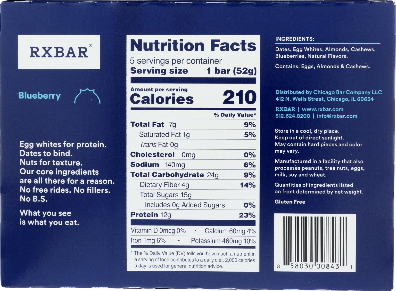 Rxbar: Blueberry Protein Bars, 5 Pk