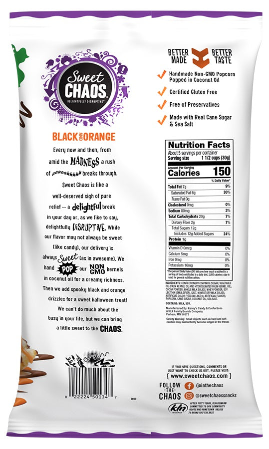 Sweet Chaos: Black And Orange Drizzled Popcorn, 5.5 Oz