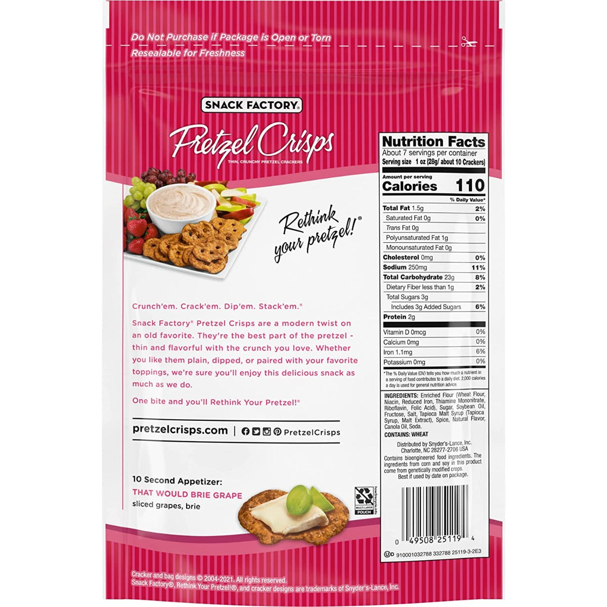 Snack Factory: Cinnamon Sugar Pretzel Crisps, 7.2 Oz