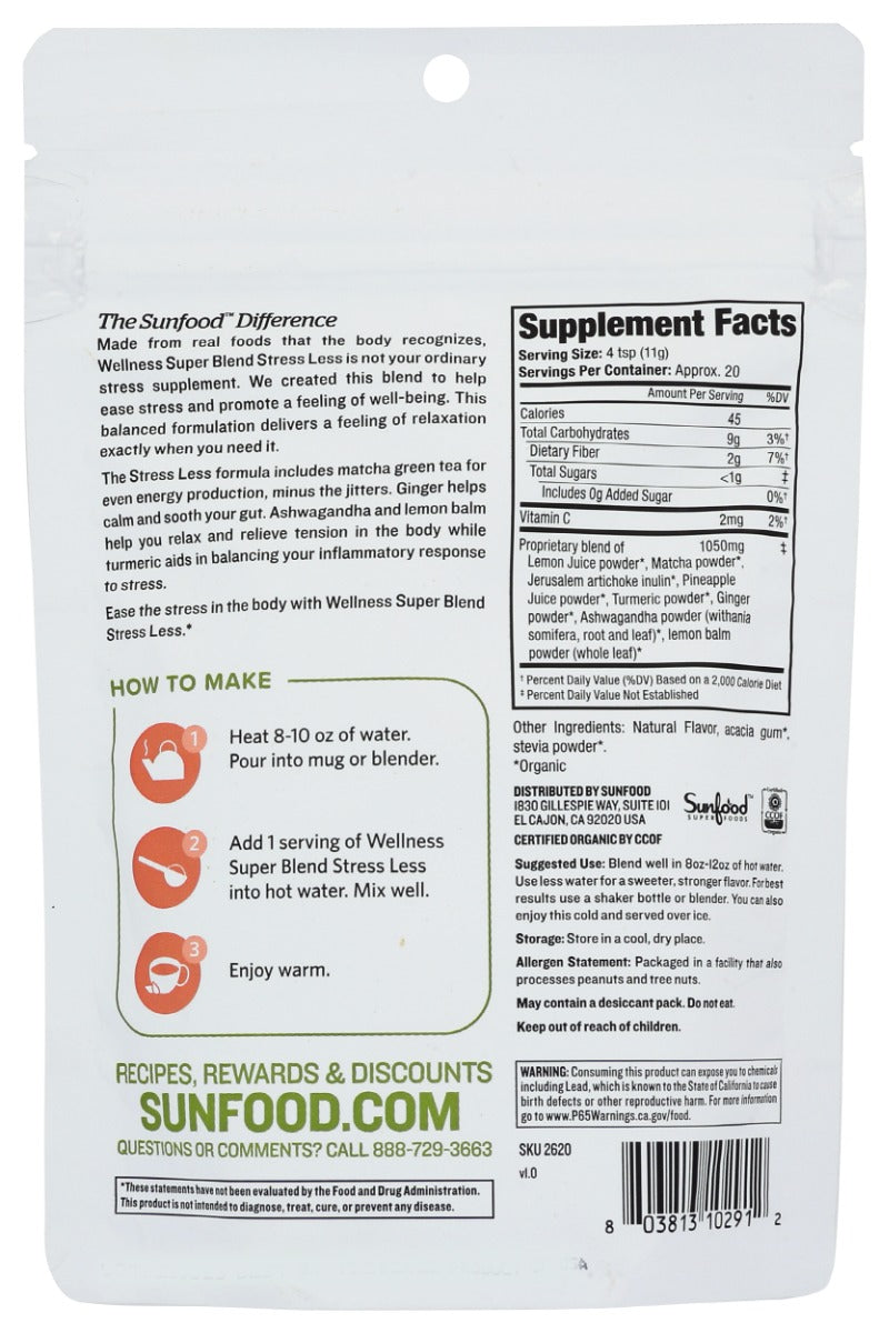 Sunfood Superfoods: Wellness Super Blend Stress Less Organic, 8 Oz