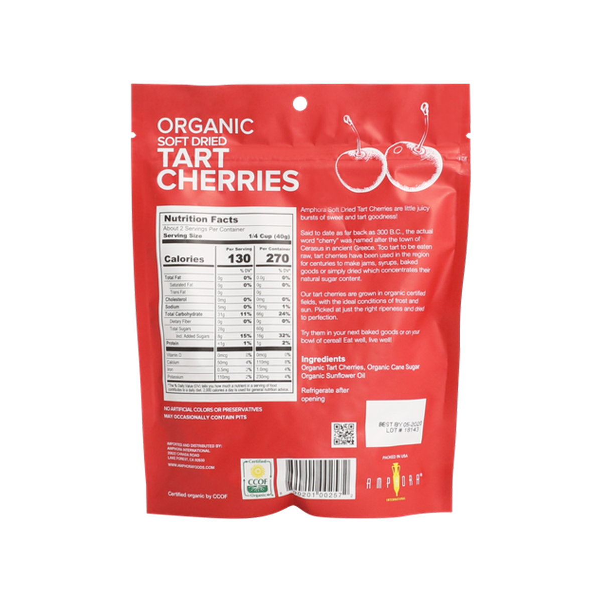 Amphora: Organic Soft Dried Tart Cherries, 3 Oz