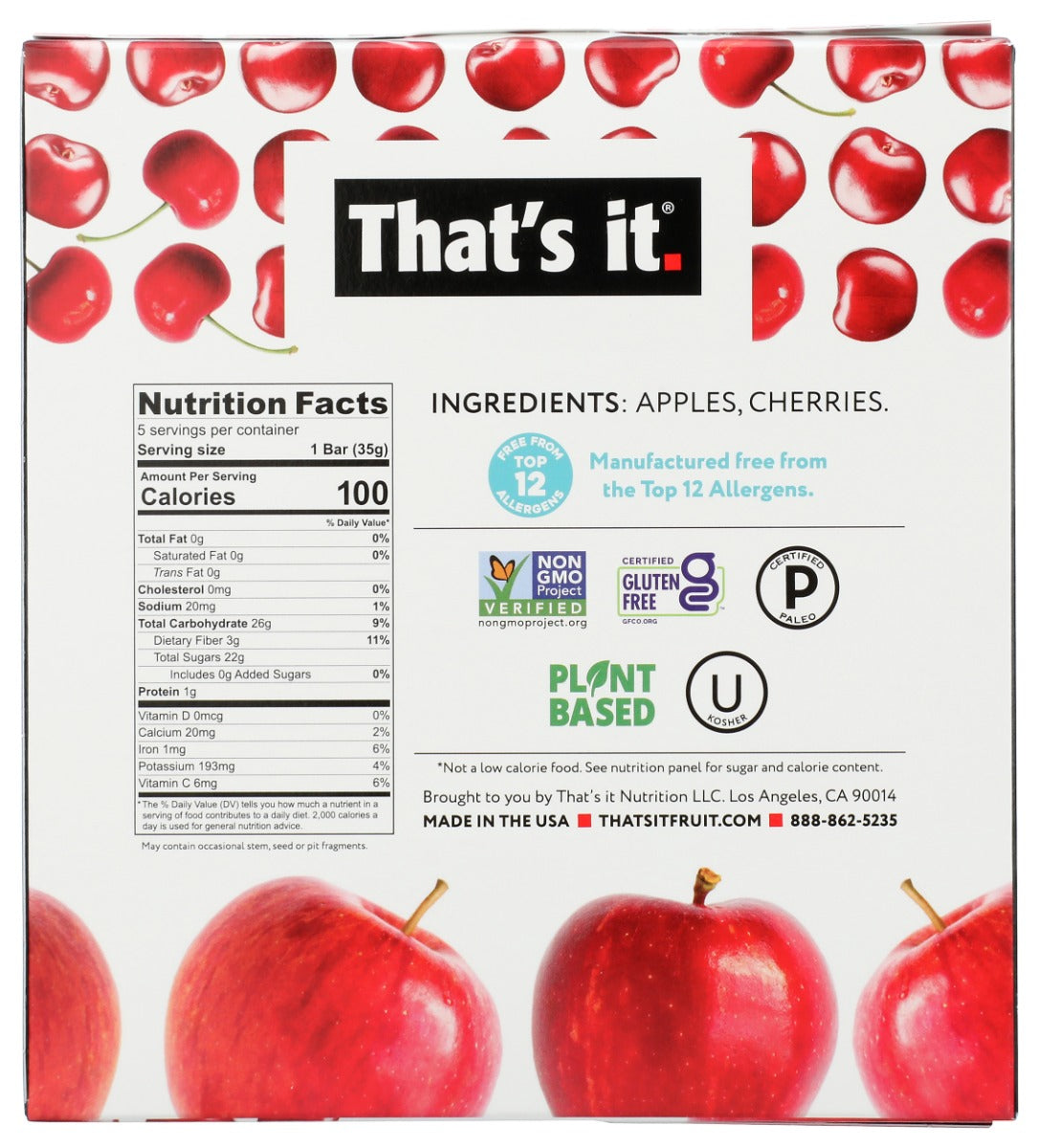 Thats It: Apple Cherry Fruit Bar 5Pk, 6 Oz