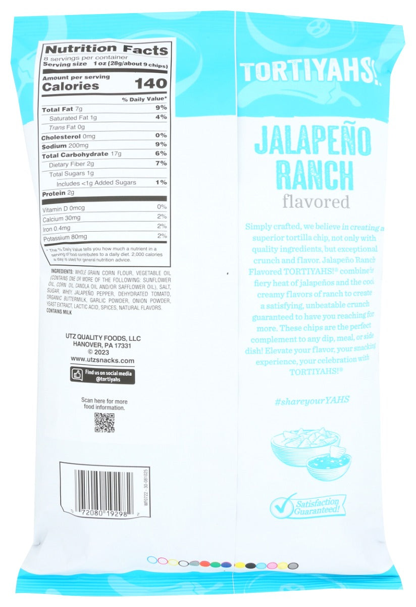 Tortiyahs: Jalapeno Ranch Tortilla Chips, 8 Oz