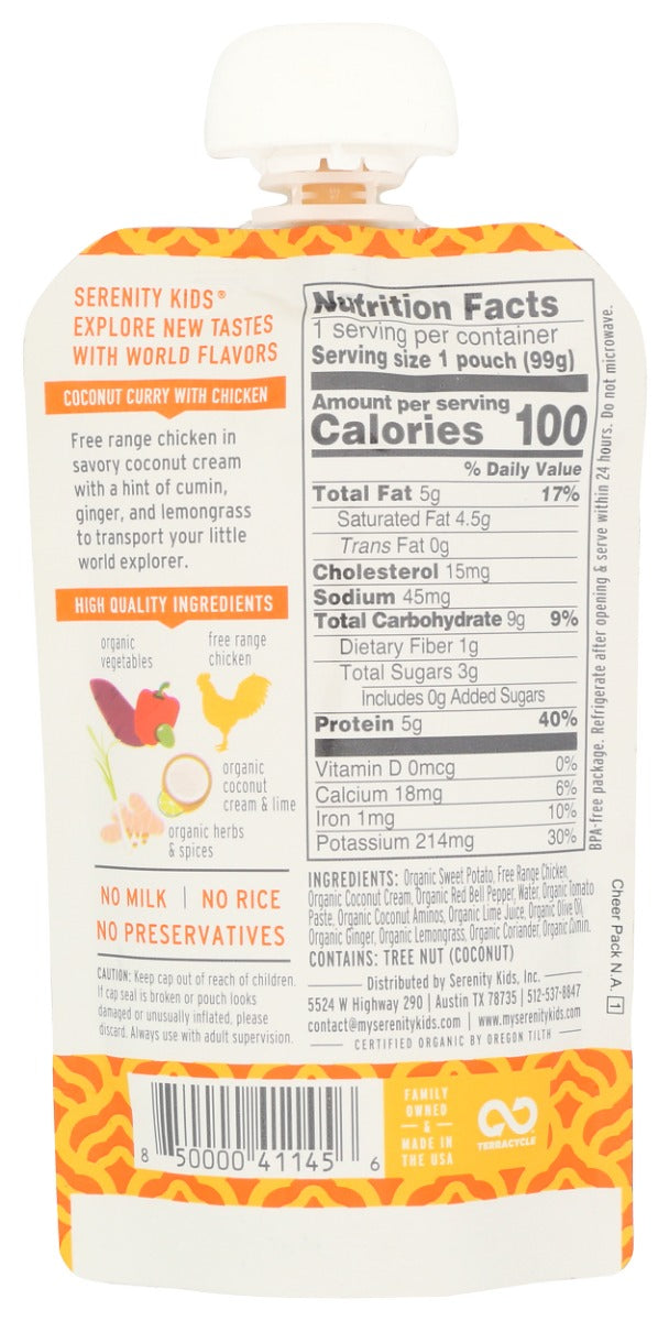 Serenity Kids: Coconut Curry With Chicken Baby Food Pouch, 3.5 Oz