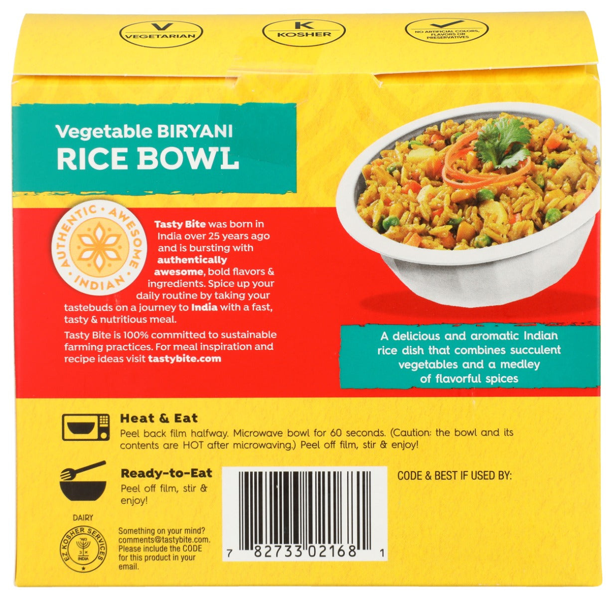 Tasty Bite: Vegetable Biryani Rice Bowl, 7 Oz