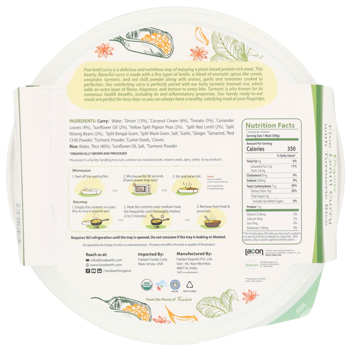 Food Earth: Organic Five Lentil Curry With Turmeric Rice, 10.58 Oz