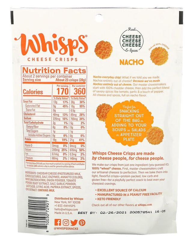 Whisps: Nacho Cheese Crisps, 2.12 Oz