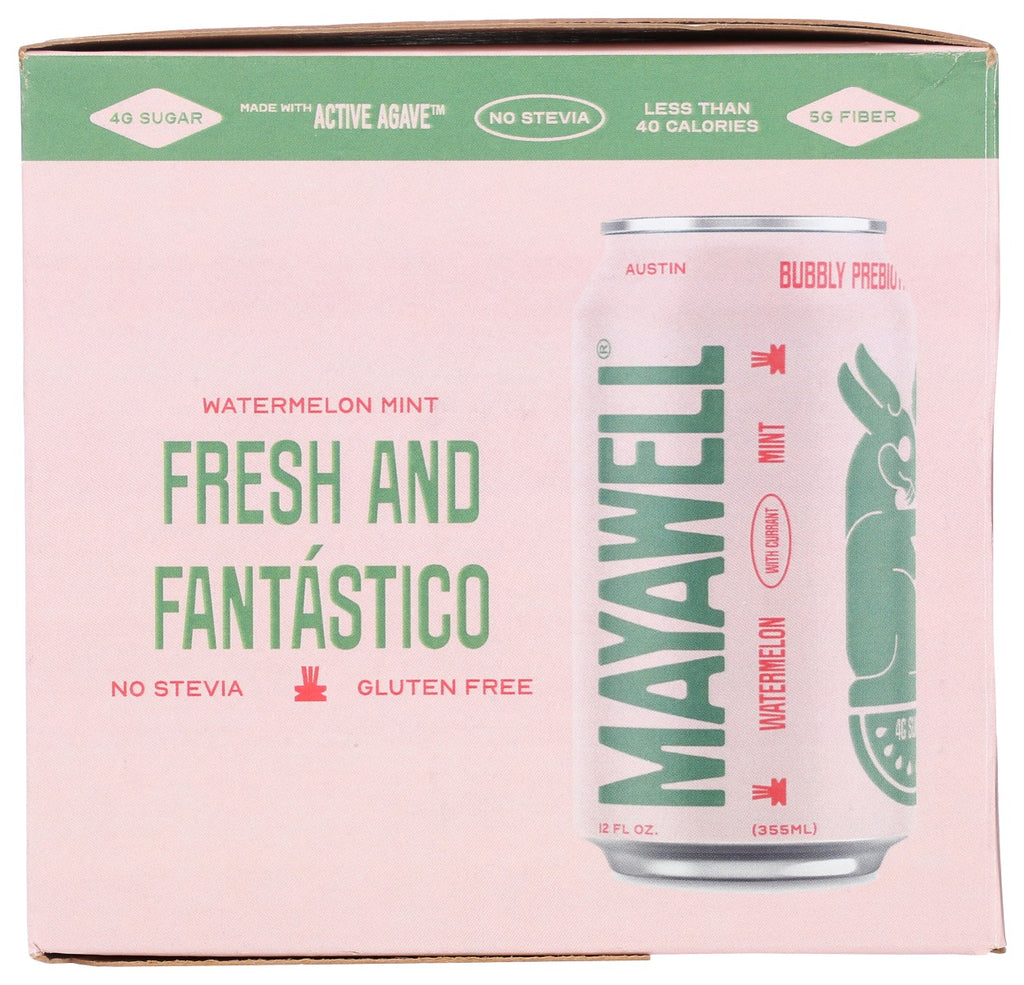 Mayawell: Watermelon Mint Prebiotic Soda 4Pk, 48 Fo