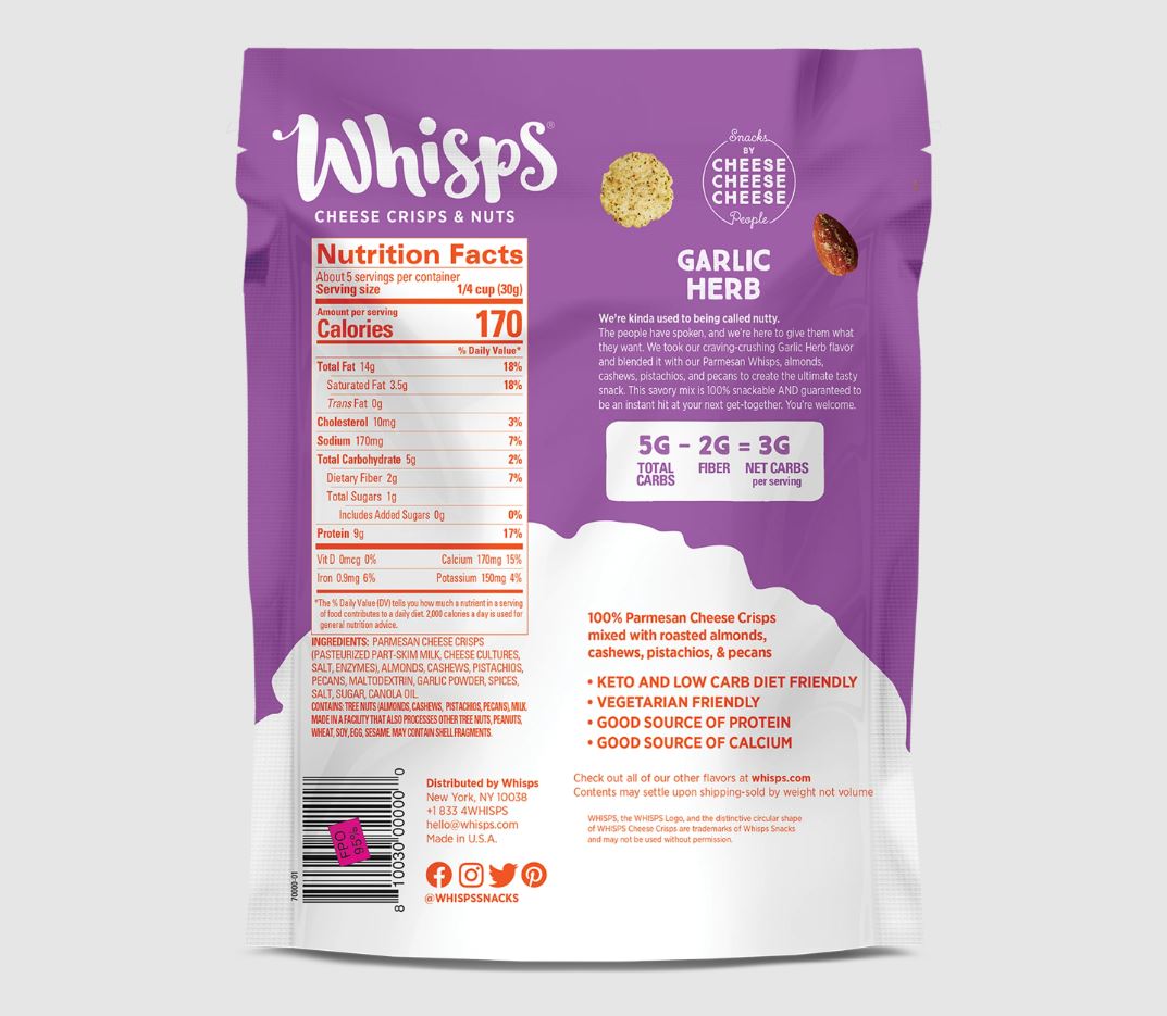 Whisps: Garlic Herb Cheese Crisps And Nuts, 5.75 Oz