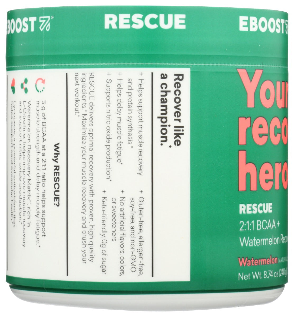 Eboost: Rescue Vegan Bcaa Watermelon, 8.74 Oz