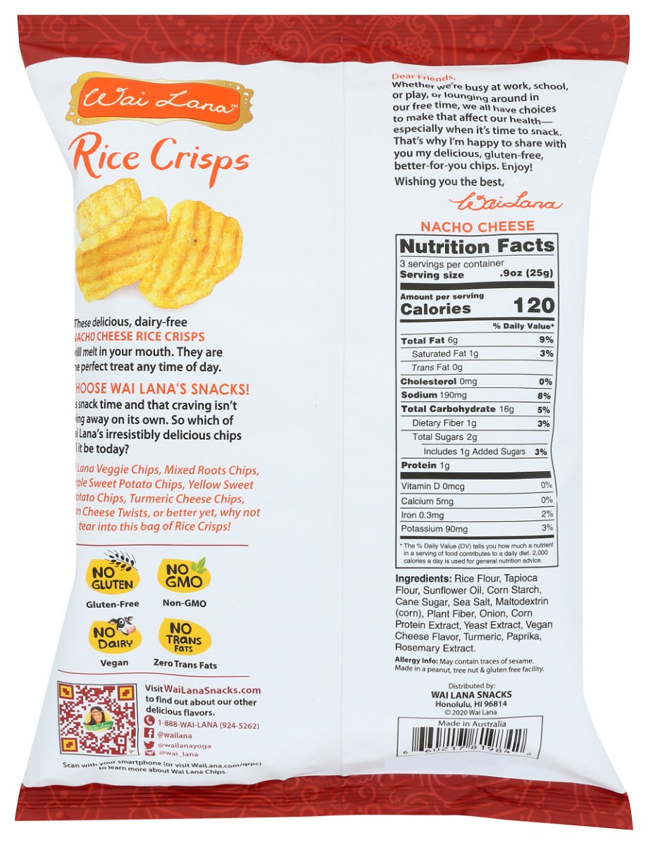 Wai Lana: Rice Crisps Nacho Cheese, 2.65 Oz