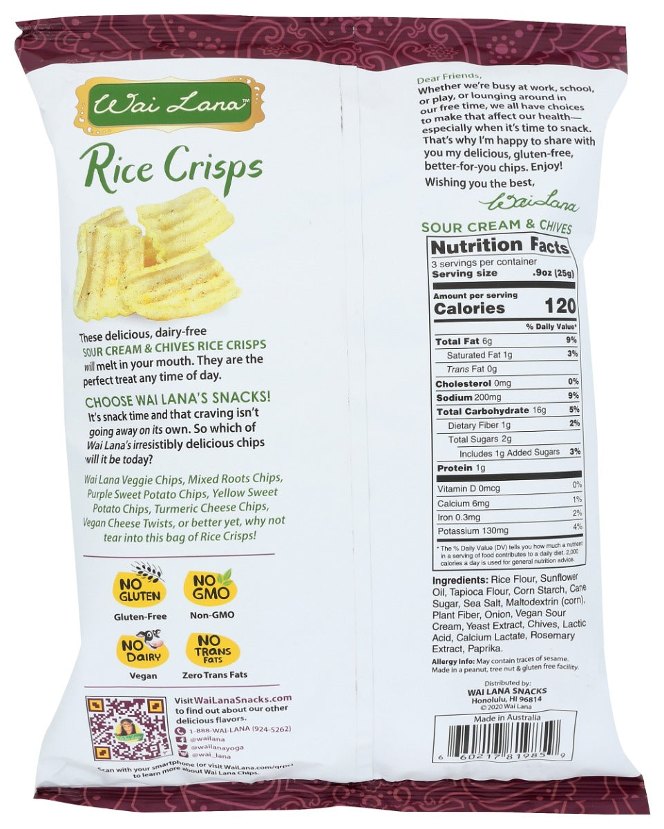 Wai Lana: Rice Crisps Sour Cream Chives, 2.65 Oz