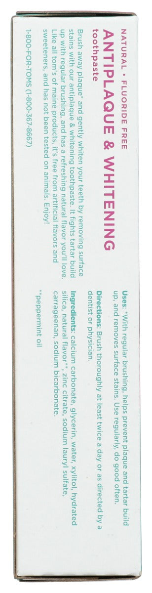 Toms Of Maine: Fluoride Free Antiplaque And Whitening Toothpaste Peppermint, 4.5 Oz