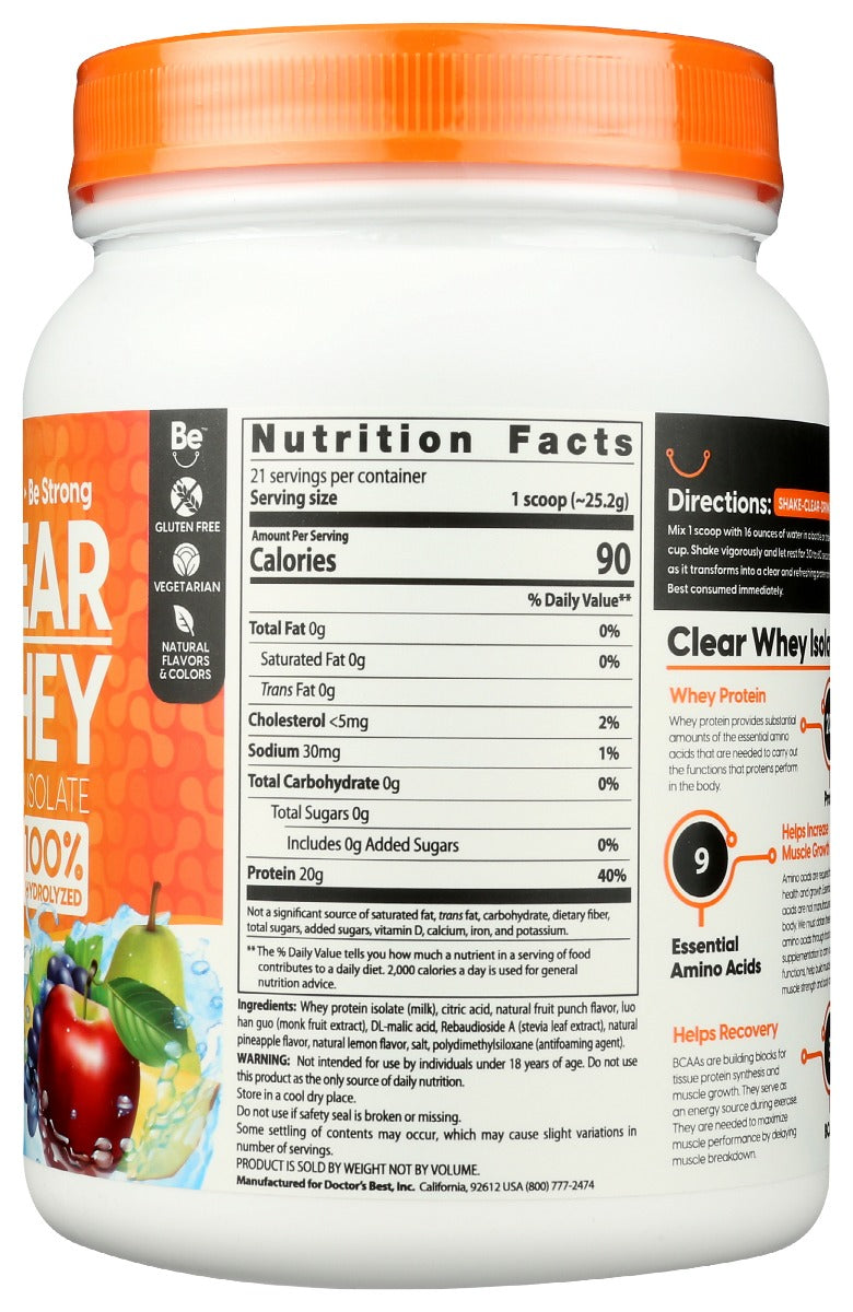 Doctors Best: Clear Whey Protein Isolate Fruit Punch, 529.2 Gm