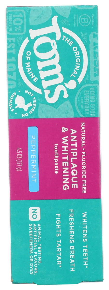 Toms Of Maine: Fluoride Free Antiplaque And Whitening Toothpaste Peppermint, 4.5 Oz