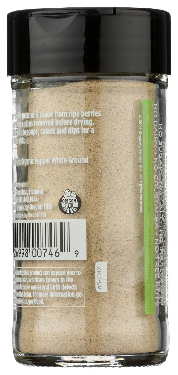 Spicely Organics: Organic Peppercorn White Ground Jar, 2 Oz