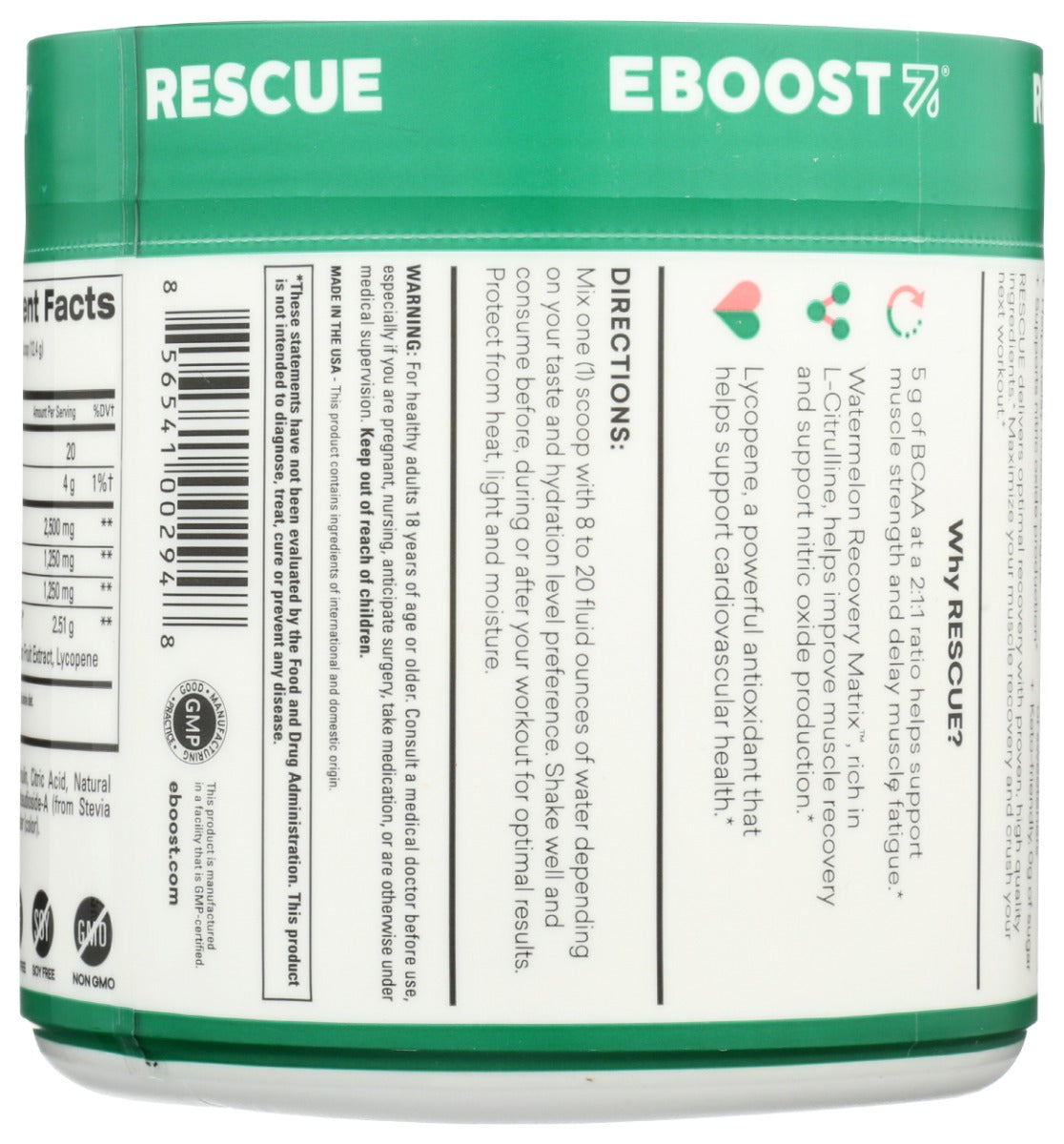 Eboost: Rescue Vegan Bcaa Watermelon, 8.74 Oz