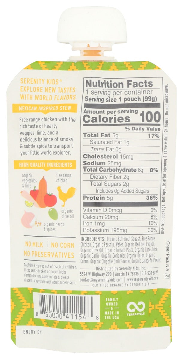 Serenity Kids: Chicken Mexican Stew Baby Food Pouch, 3.5 Oz