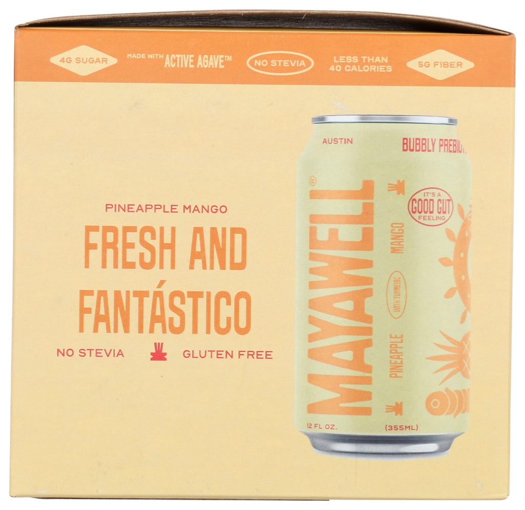 Mayawell: Pineapple Mango Prebiotic Soda 4Pk, 48 Fo