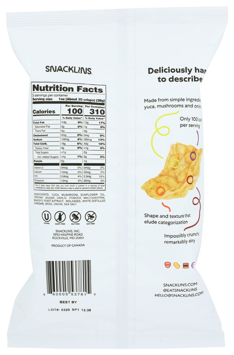 Snacklins: Teriyaki Plant Crisps, 3 Oz