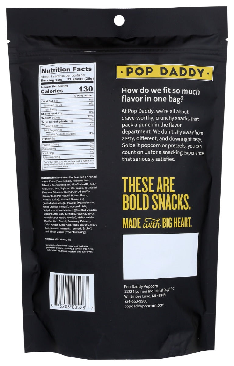 Pop Daddy Popcorn & Pretzels: Yellow Mustard Seasoned Pretzels, 7.5 Oz