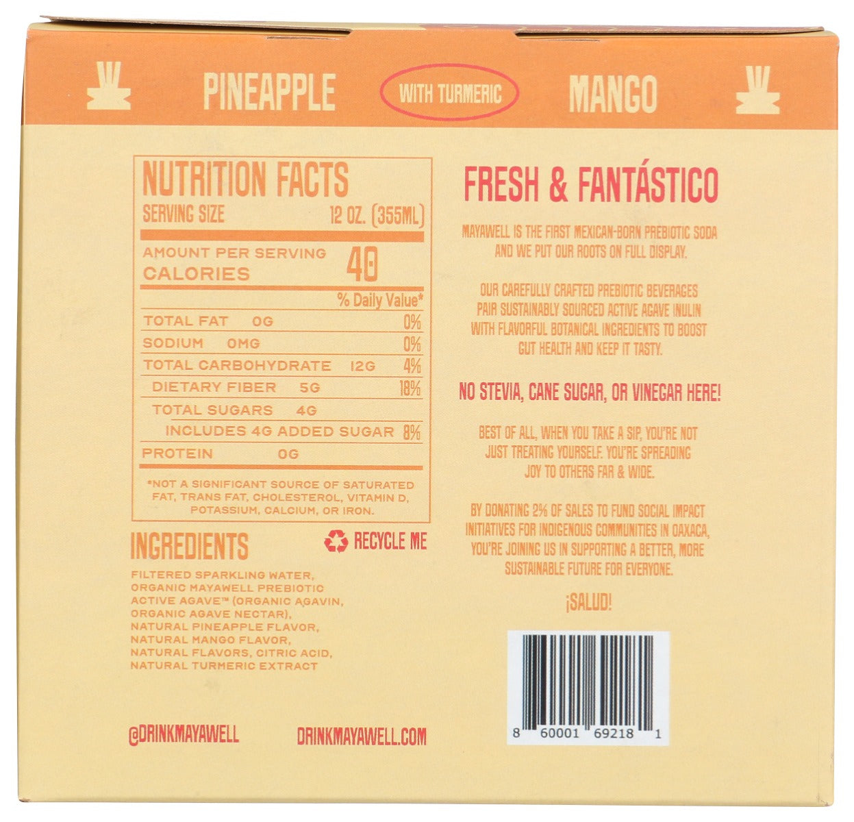 Mayawell: Pineapple Mango Prebiotic Soda 4Pk, 48 Fo